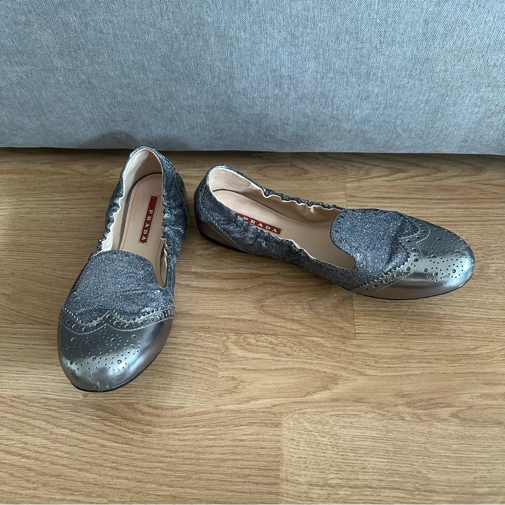 Prada Scrunch Glitter Flats Size 38